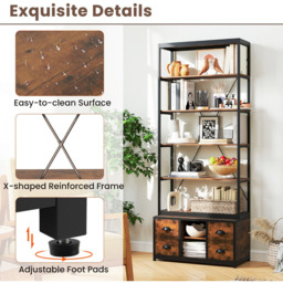 Costway 8 Tier 4 Drawer Rustic Brown Bookshelf - Size: 80 x 40 x 201cm - Wilko - thumbnail 6