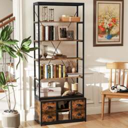 Costway 8 Tier 4 Drawer Rustic Brown Bookshelf - Size: 80 x 40 x 201cm - Wilko