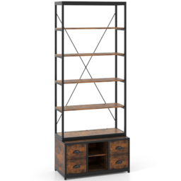 Costway 8 Tier 4 Drawer Rustic Brown Bookshelf - Size: 80 x 40 x 201cm - Wilko - thumbnail 3