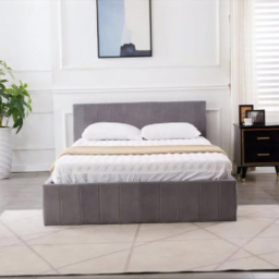 Portland Kosy Koala Small Double Grey Line Pattern Velvet Gas Lift Ottoman Bed with Mattress - Wilko - thumbnail 6