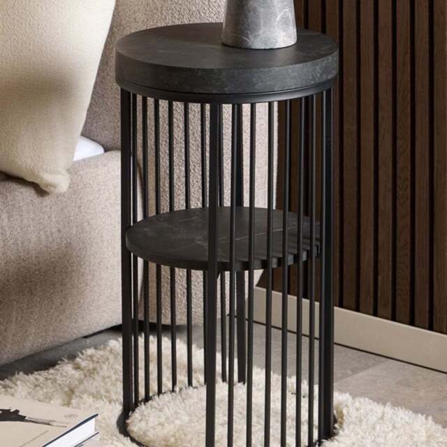Florence Strington Single Shelf Matt Black Round Bedside Table - Size: 65 x 35 x 35cm - Multi - Furniture To Go - Wilko - image 1