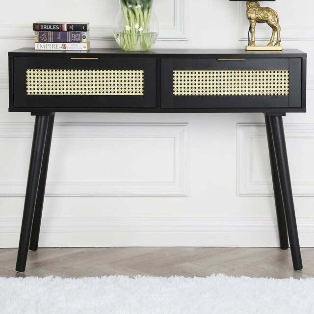 Craven 2 Drawer Black Console Table with Cane Front - Size: 80 x 95 x 35cm - Home Garden Direct - Wilko - image 1