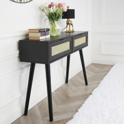 Craven 2 Drawer Black Console Table with Cane Front - Size: 80 x 95 x 35cm - Home Garden Direct - Wilko - thumbnail 7