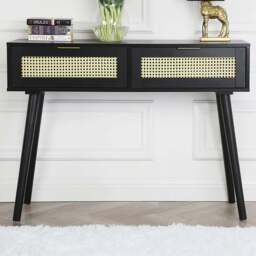 Craven 2 Drawer Black Console Table with Cane Front - Size: 80 x 95 x 35cm - Home Garden Direct - Wilko