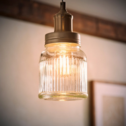 ValueLights Brushed Chrome Ribbed Pattern Glass Jar Pendant Shade - Size: 12 x 18 x 12cm - Silver - Wilko - thumbnail 3