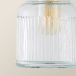 ValueLights Brushed Chrome Ribbed Pattern Glass Jar Pendant Shade - Size: 12 x 18 x 12cm - Silver - Wilko - thumbnail 5
