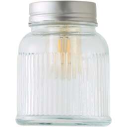 ValueLights Brushed Chrome Ribbed Pattern Glass Jar Pendant Shade - Size: 12 x 18 x 12cm - Silver - Wilko