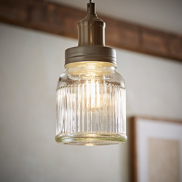 ValueLights Brushed Chrome Ribbed Pattern Glass Jar Pendant Shade - Size: 12 x 18 x 12cm - Silver - Wilko - thumbnail 7