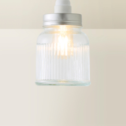 ValueLights Brushed Chrome Ribbed Pattern Glass Jar Pendant Shade - Size: 12 x 18 x 12cm - Silver - Wilko - thumbnail 6