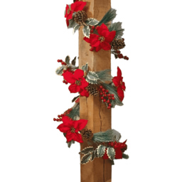 Samuel Alexander Red and Green Poinsettia Garland with Pinecones and Foliage 180cm - Size: 15 x 180 x 180cm - Wilko