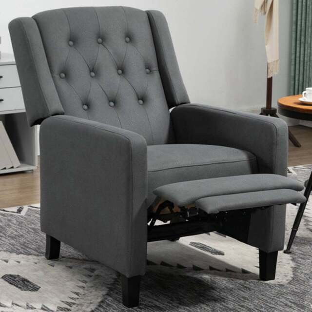 Portland Deep Grey Button Tufted Wingback Recliner Chair - Size: Single - Wilko - image 1