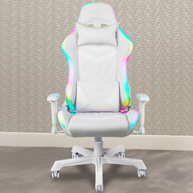 Deltaco White Leather RGB LED Gaming Chair - Size: 86 x 65 x 33cm - Wilko