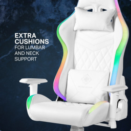 Deltaco White Leather RGB LED Gaming Chair - Size: 86 x 65 x 33cm - Wilko - thumbnail 7