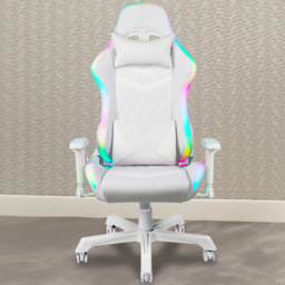 Deltaco White Leather RGB LED Gaming Chair - Size: 86 x 65 x 33cm - Wilko - thumbnail 1