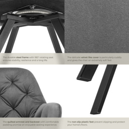 tectake Lucia Set of 4 Anthracite Swivel Armchair - Size: Single - Grey - Wilko - thumbnail 6