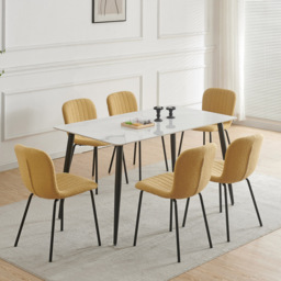 Bella Set of 6 Yellow Teddy Faux Fur Stitched Design Dining Chairs - MCC - Wilko - thumbnail 7