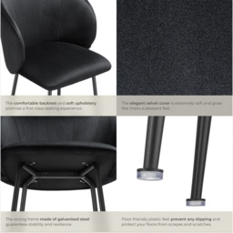 tectake Luana Black Velvet Look Padded Bar Stool Set of 4 - Wilko - thumbnail 7