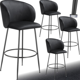tectake Luana Black Velvet Look Padded Bar Stool Set of 4 - Wilko - thumbnail 3
