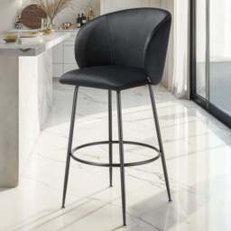 tectake Luana Black Velvet Look Padded Bar Stool Set of 4 - Wilko