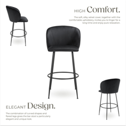 tectake Luana Black Velvet Look Padded Bar Stool Set of 4 - Wilko - thumbnail 5