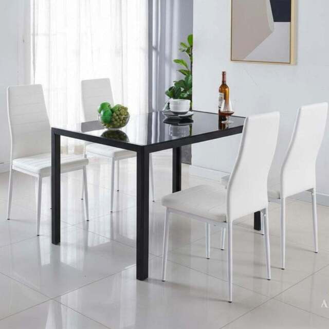 Kosy Koala 4 Seater Faux Leather Glass Dining Set Black and White - Wilko - image 1