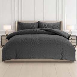 Velosso Super King Size Charcoal Quilted Knit Duvet Set - Wilko