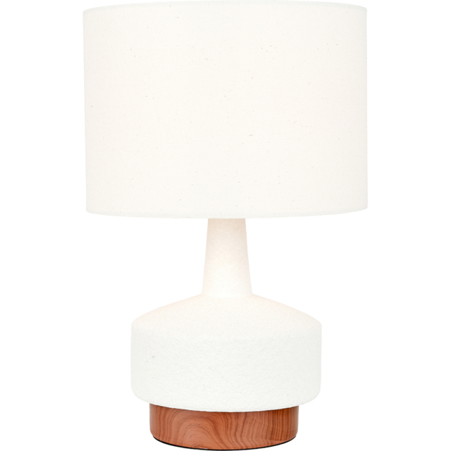 Pacific Lifestyle Elio White and Wood Effect Textured Ceramic Table Lamp - Wilko - image 1