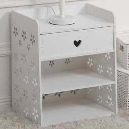 Living and Home Single Drawer White Hollow Carved Pattern Bedside Table - Wilko