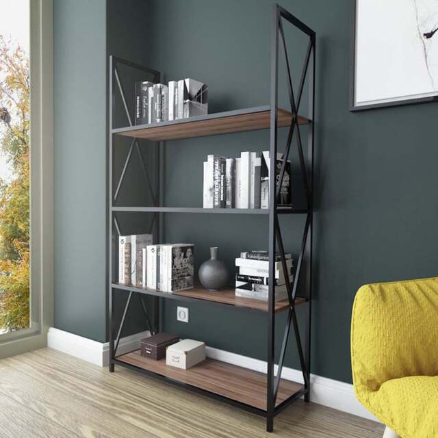 Decorotika Xena 4 Shelf Walnut and Black Bookcase - Size: 150 x 94 x 33cm - Multi - Wilko - image 1