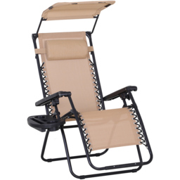 Outsunny Beige Zero Gravity Foldable Garden Recliner Chair with Canopy - Size: 1 Seater - Cream - Wilko - thumbnail 3