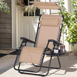 Outsunny Beige Zero Gravity Foldable Garden Recliner Chair with Canopy - Size: 1 Seater - Cream - Wilko
