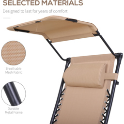 Outsunny Beige Zero Gravity Foldable Garden Recliner Chair with Canopy - Size: 1 Seater - Cream - Wilko - thumbnail 6