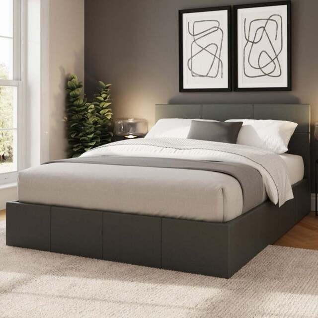 GFW Double Grey Faux Leather Side Lift Ottoman Bed with Bonnell Mattress - Wilko - image 1
