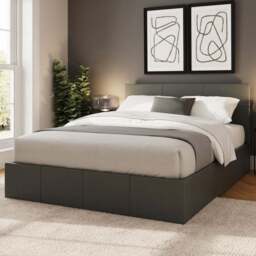 GFW Double Grey Faux Leather Side Lift Ottoman Bed with Bonnell Mattress - Wilko - thumbnail 1