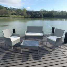 Roger 4 Seater Grey Rattan Outdoor Sofa Set with Table and Seat Cushions - MCC - Wilko - thumbnail 1