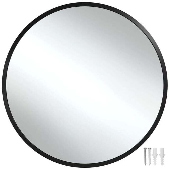tectake Fiona Black Aluminium Frame Round Wall Mounted Mirror 50cm - Size: 2.5 x 50 x 50cm - Wilko - image 1