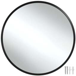 tectake Fiona Black Aluminium Frame Round Wall Mounted Mirror 50cm - Size: 2.5 x 50 x 50cm - Wilko