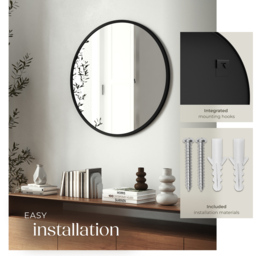 tectake Fiona Black Aluminium Frame Round Wall Mounted Mirror 50cm - Size: 2.5 x 50 x 50cm - Wilko - thumbnail 5