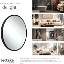 tectake Fiona Black Aluminium Frame Round Wall Mounted Mirror 50cm - Size: 2.5 x 50 x 50cm - Wilko - thumbnail 6