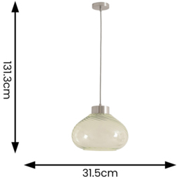 ValueLights Corinne Twill Green Glass Brushed Chrome Capped LED Ceiling Pendant Light - Size: 131.3 x 31.5 x 31.5cm - Silver - Wilko - thumbnail 7