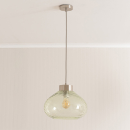ValueLights Corinne Twill Green Glass Brushed Chrome Capped LED Ceiling Pendant Light - Size: 131.3 x 31.5 x 31.5cm - Silver - Wilko - thumbnail 6