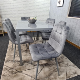 Kosy Koala 6 Seater Glass and Velvet Rectangular Dining Set Grey - Portland - Wilko - thumbnail 5