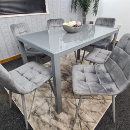 Kosy Koala 6 Seater Glass and Velvet Rectangular Dining Set Grey - Portland - Wilko - thumbnail 7