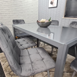 Kosy Koala 6 Seater Glass and Velvet Rectangular Dining Set Grey - Portland - Wilko - thumbnail 6