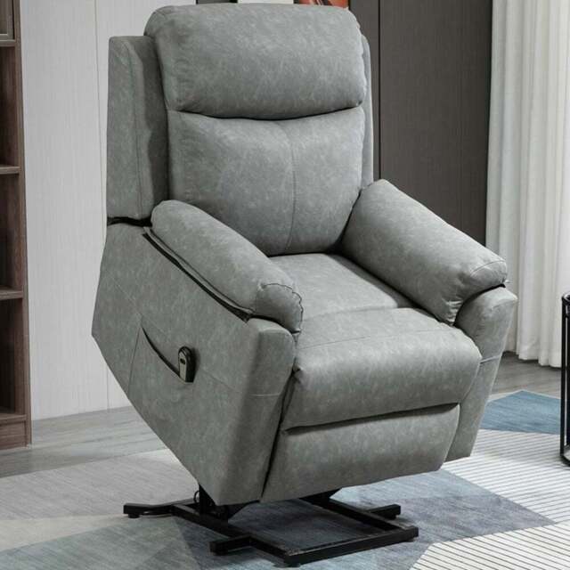 Portland Grey Faux Leather Electric Riser Recliner Chair with Remote - Size: Single - Wilko - image 1