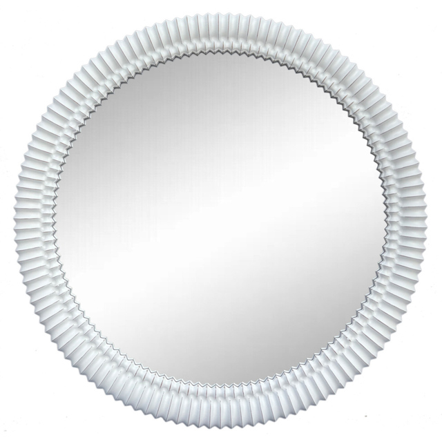 Carved Wooden Round Mirror White - Wilko - image 1