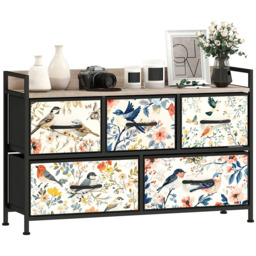 HOMCOM 5 Drawer Single Shelf White Fabric Chest of Drawers - Size: 6 Drawer - Wilko - thumbnail 3