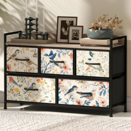 HOMCOM 5 Drawer Single Shelf White Fabric Chest of Drawers - Size: 6 Drawer - Wilko - thumbnail 1