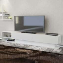 Decorotika Liza 2 Door 2 Shelf White TV Unit with Wall Shelf - Size: 40 x 180 x 30cm - Wilko - thumbnail 1