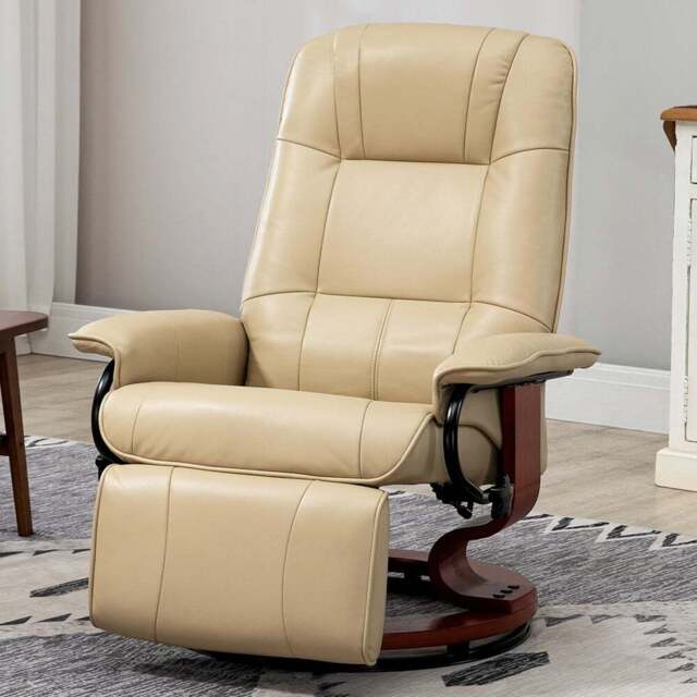 Portland Cream Faux Leather Swivel Manual Recliner Chair - Size: Single - Wilko - image 1